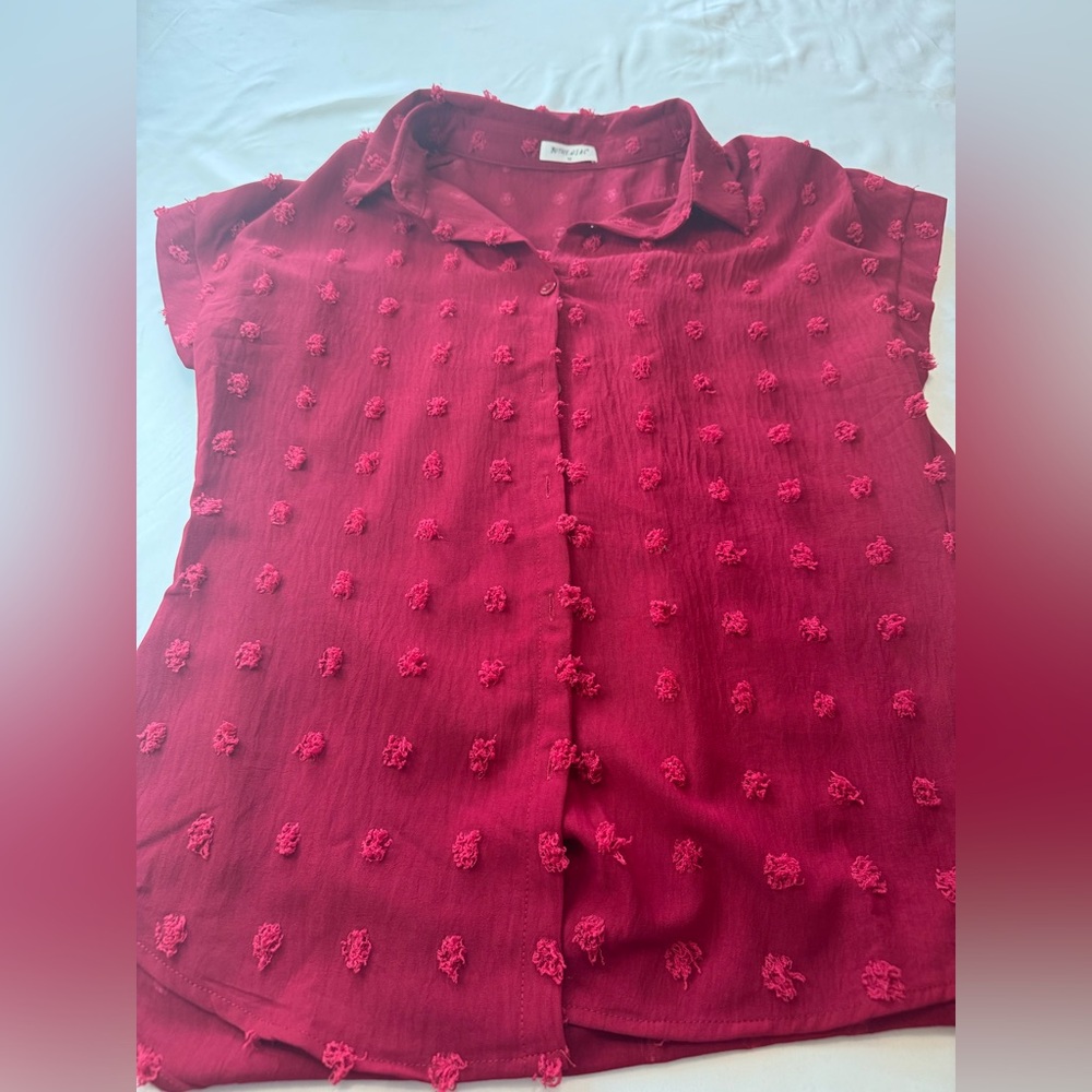 Women’s Burgundy Textured Button-Down Shirt